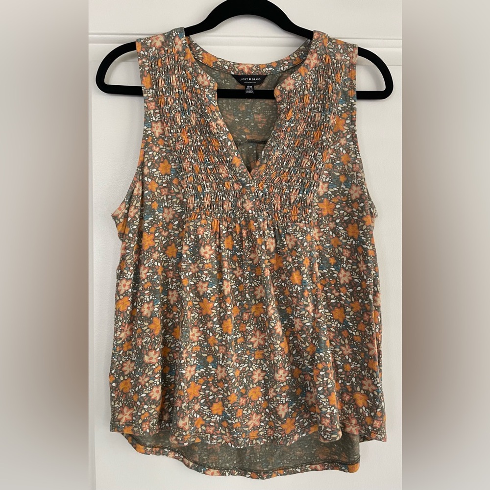 Lucky Brand Floral Sleeveless Blouse - Orange and Green